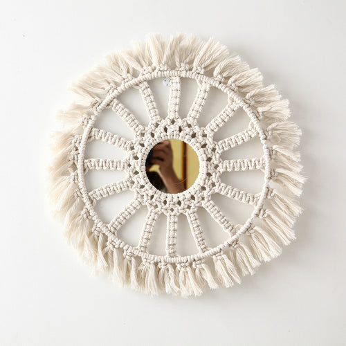 Boho Nordic Wall Mirror Decor | Handmade Cotton Rope Hanging Tapestry – Minimalist Bedroom Wall Accent