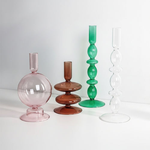 European Style Borosilicate Glass Candlestick Holder | Modern Geometric Minimalist Home Decor